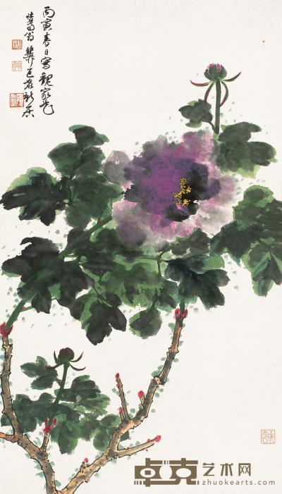 谢稚柳 丙寅（1986年）作 花卉 立轴 92.5×52.5cm