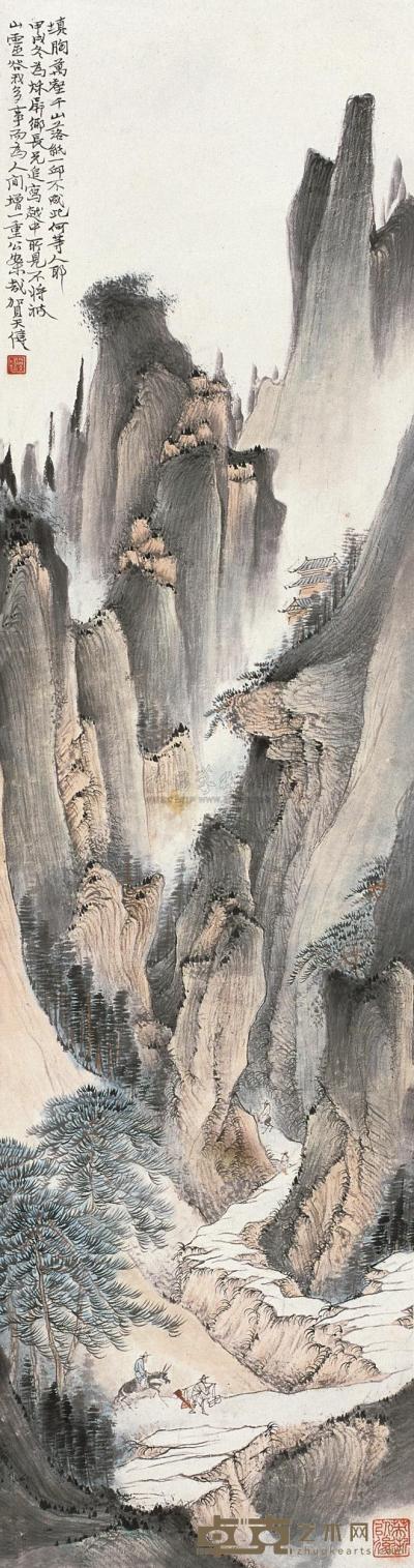 贺天健 甲戌（1934年）作 万壑千山 立轴 98.5×26cm