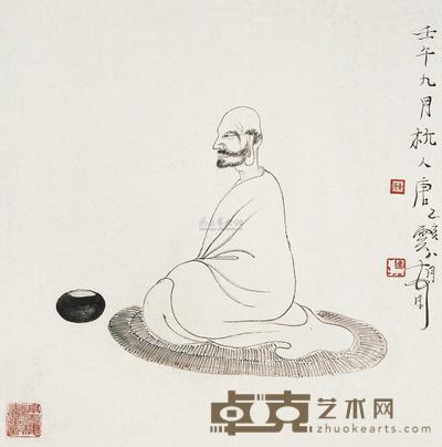 唐云 壬午（1942年）作 无量寿佛 镜框 30.5×30cm