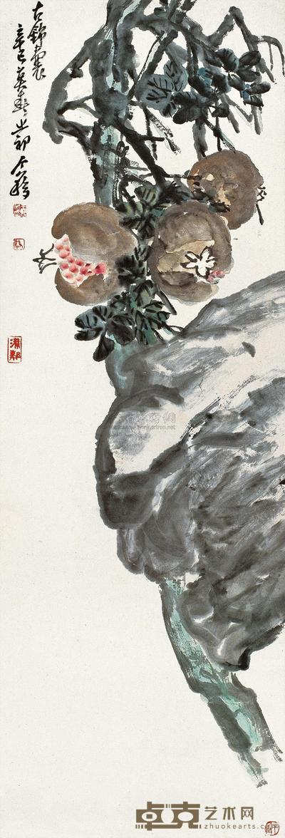 王个簃 辛巳(1941年)作 古锦囊 立轴 100×34cm