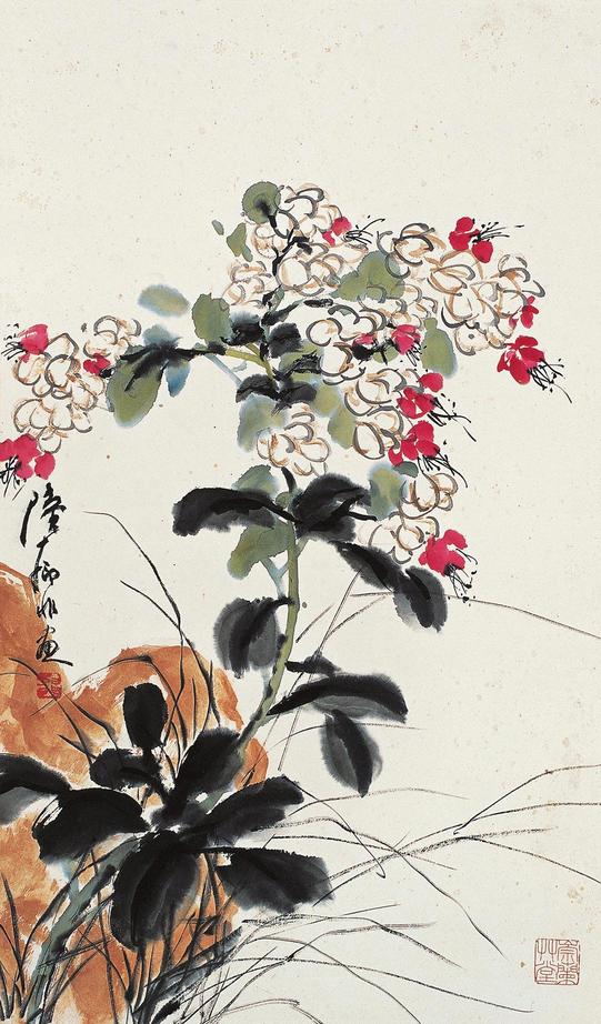 陆抑非 花卉 镜片