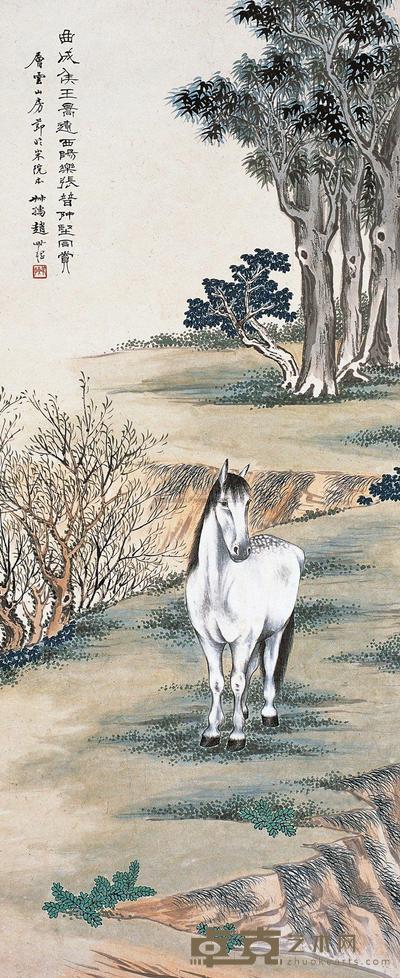 赵叔孺 秋郊散马图 立轴 105.5×43cm