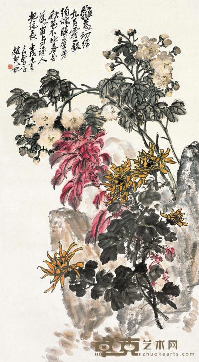 赵云壑 壬戌（1922年）作 花卉 立轴 148×82cm