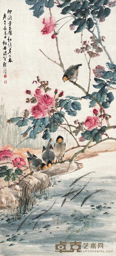程璋 庚午（1930年）作 花鸟 立轴 113.5×52cm