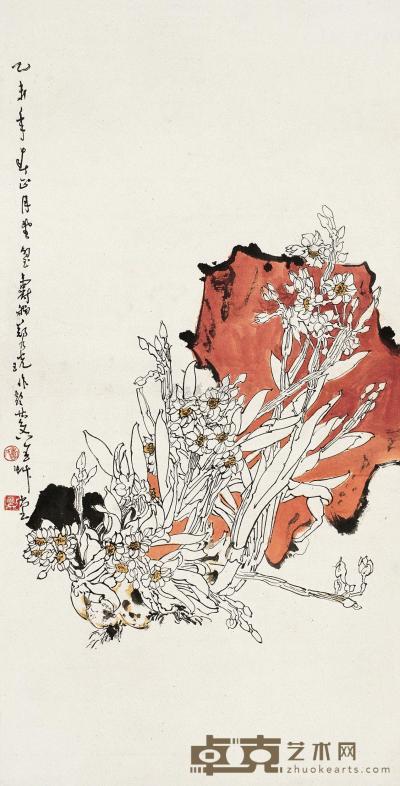 郑乃珖 乙未（1955年）作 花卉 立轴 81×41cm