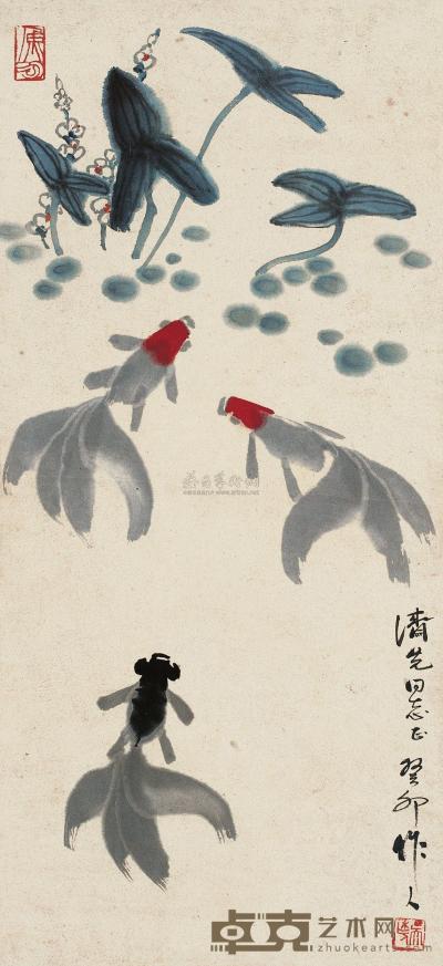 吴作人 癸卯（1963年）作 金鱼 立轴 61×28cm