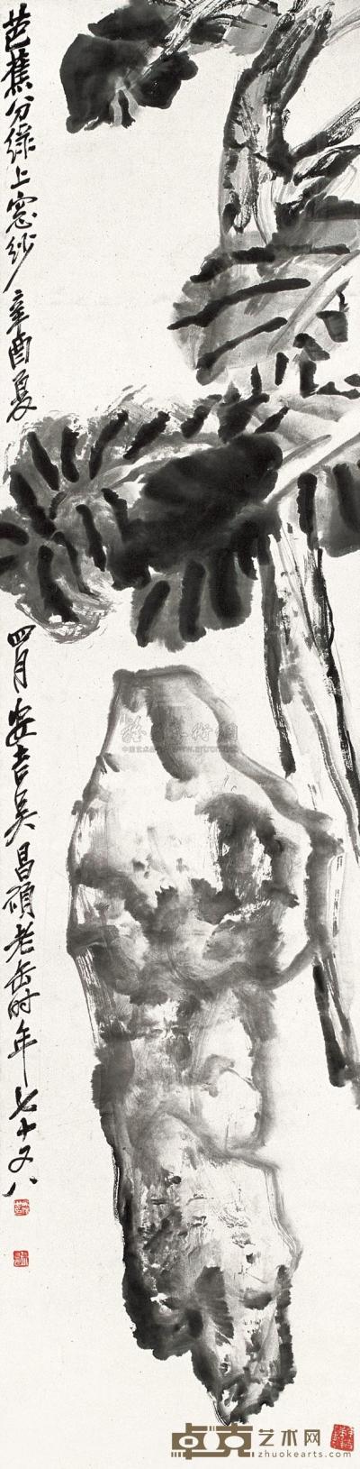 吴昌硕 辛酉（1921年）作 芭蕉 立轴 132×33cm