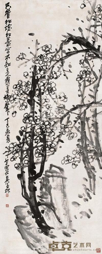 吴昌硕 丁巳（1917年）作 梅石图 立轴 123×49.5cm