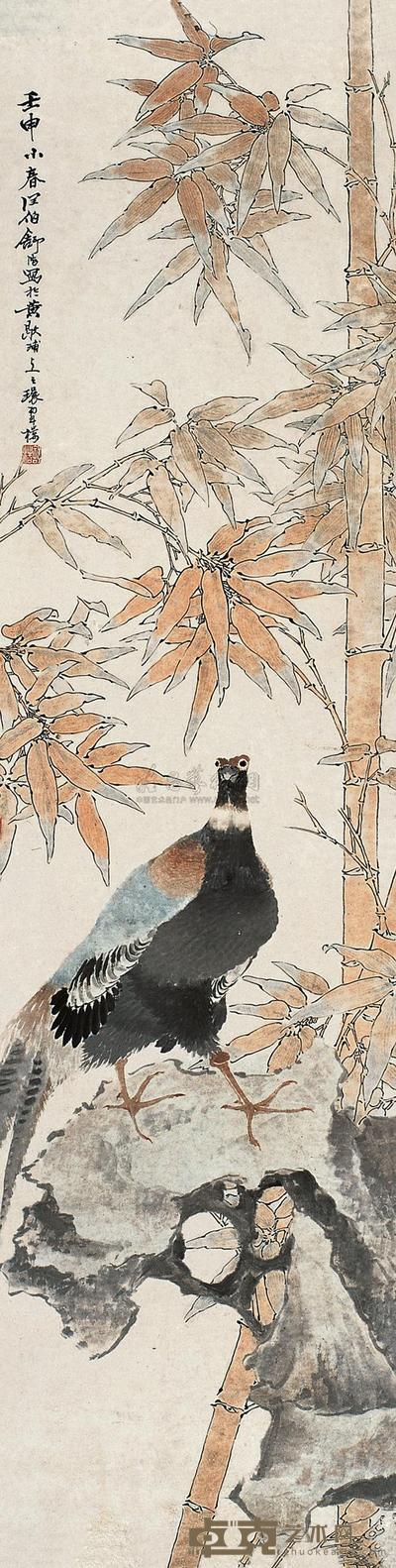 舒浩 花鸟 立轴 140.5×37cm