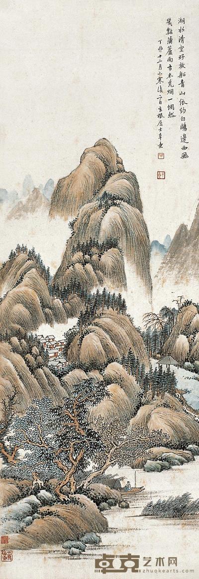 楼辛壶 丁卯(1927年)作 湖水青山 立轴 95×33cm
