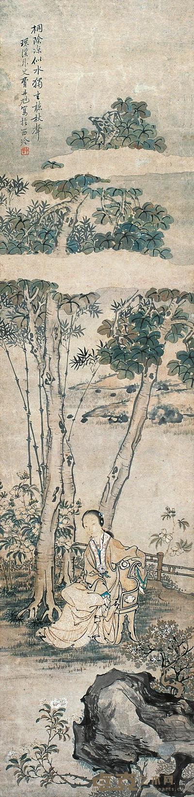 费丹旭 桐荫秋声 立轴 121×29.5cm