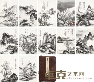 顾春福 山水 册页 （十二开） 16×10.5cm×12