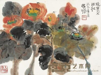 程十发 庚午（1990年）作 花卉 镜片 33.5×45cm