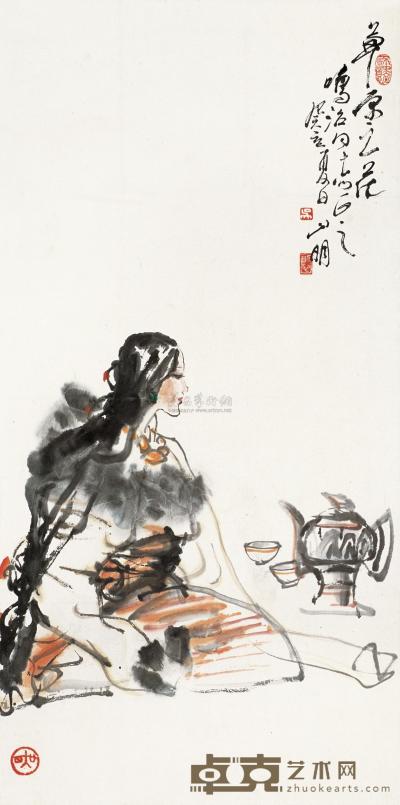 吴山明 癸亥（1983年）作 草原之花 立轴 68.5×34cm