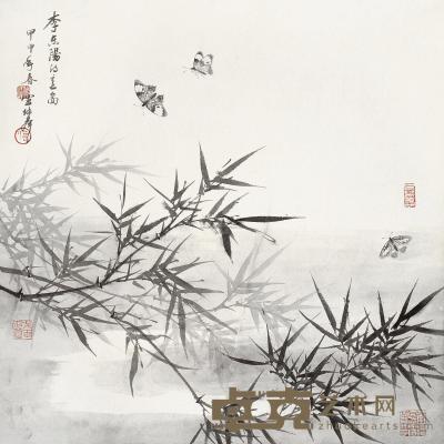 卢坤峰 甲申（2004年）作 翠竹蝴蝶 镜片 66.5×66.5cm