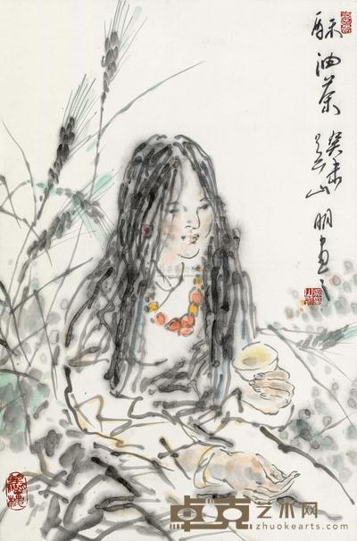 吴山明 2003年作 酥油茶 立轴 69.5×45.5cm