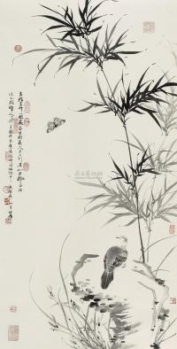 卢坤峰 2000年作 竹蝶图 镜心