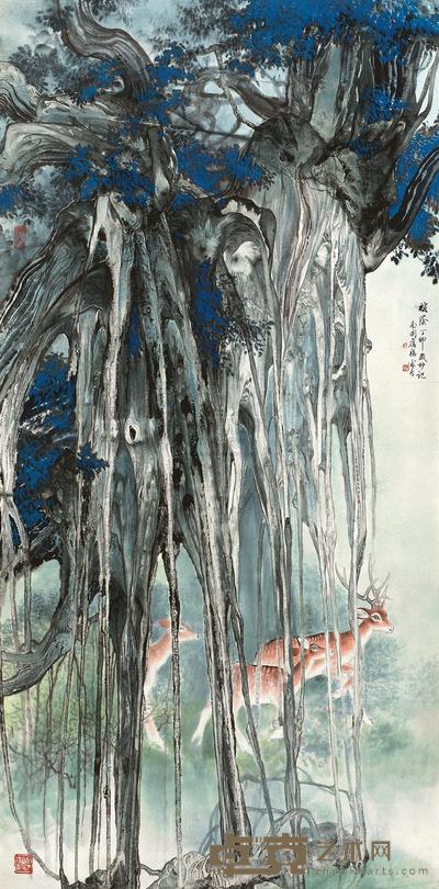 冯霖章 1987年作 榕荫 镜心 132×67cm