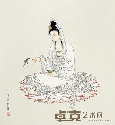 贾瑞峰 红莲观音图 镜心 36×34cm