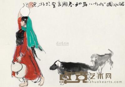 史国良 1998年作 汲水图 镜框 27×39cm
