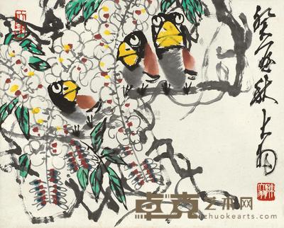 陈大羽 1993年作 紫藤小鸟 立轴 35.5×48cm