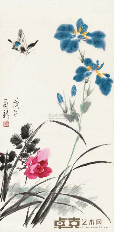 雨新 1978年作 花卉 镜片 70×34cm