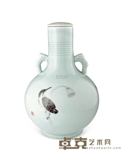 王德强 鲁青瓷绘“雨荷”景芝酒珍宝瓶 