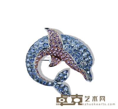 彩色蓝宝钻石18K金吊坠(兼胸花)