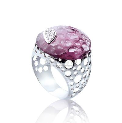 紫水晶18K金镶钻镂空戒指