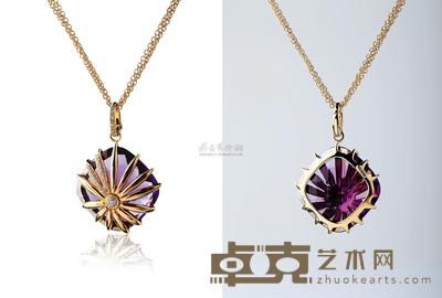 紫水晶18K金镶钻吊坠项链