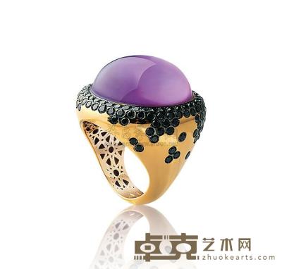 紫水晶18K金镶黑钻戒指 