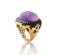 紫水晶18K金镶黑钻戒指