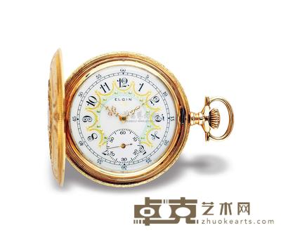 爱尔近 14K珐琅面小三针怀表 