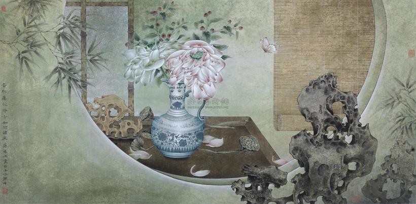 薄春雨 莲花净 镜心