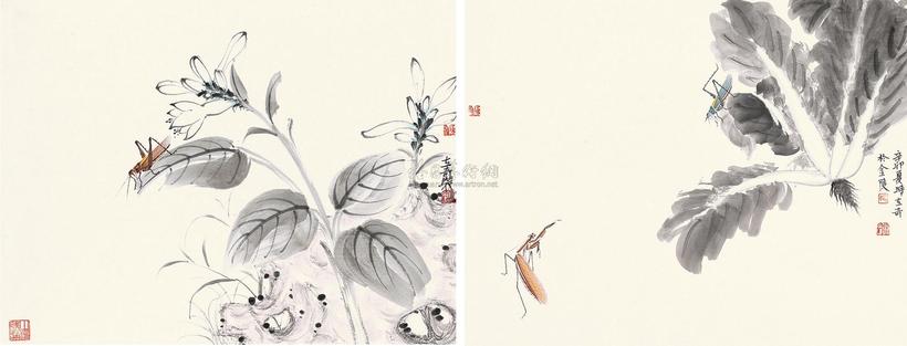 杨立奇 花鸟小品 （两幅） 卡纸镜片