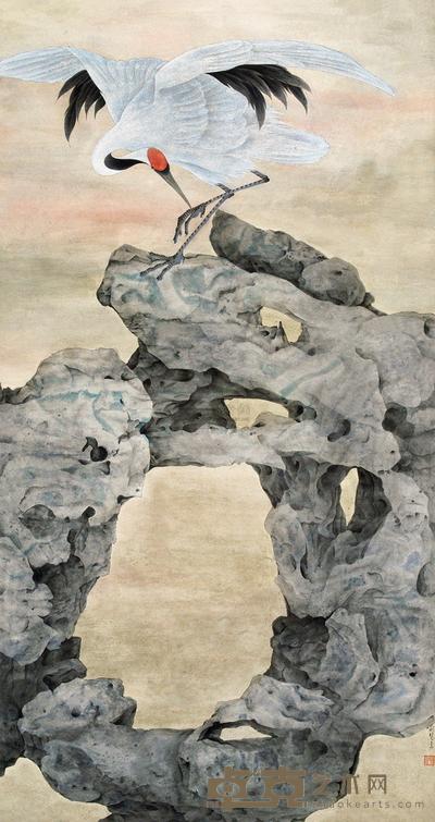 喻慧 鹤舞 镜心 197×96cm