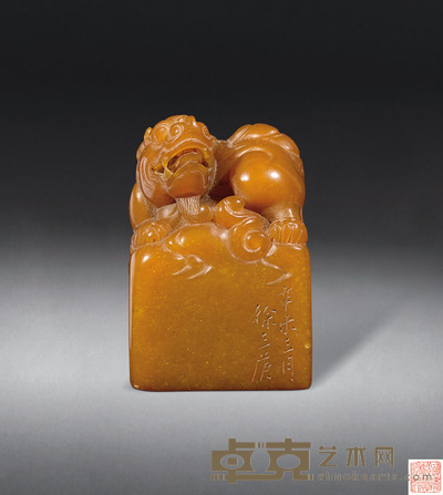 清 兽钮杜陵坑寿山章（徐三庚刻） 4.3×4.5×6.7cm