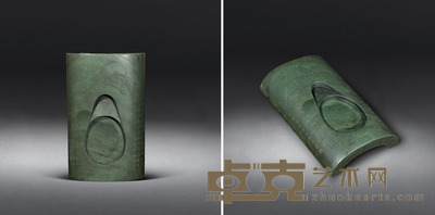 清 “浴凤”铭绿端瓦砚 25×15.5×5cm