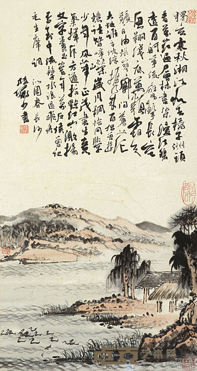 陆俨少 桔子洲头 镜框 画31×30.5cm；字37.5×31cm