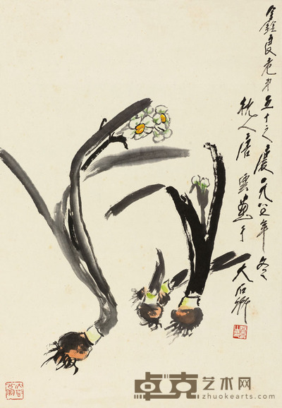 唐云 1987年作 水仙 立轴 67×46.5cm