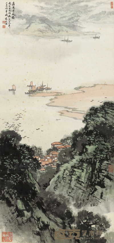 宋文治 1979年作 嘉陵清晓图 立轴 96×45cm