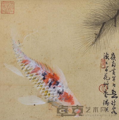 黄幻吾 鱼趣图 立轴 28×28cm