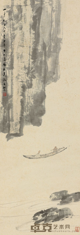 傅抱石 1962年作 赤壁夜游 立轴 99.5×34cm