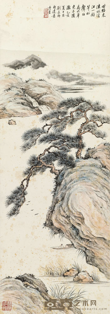 陶冷月 1935年作 沧江一钓 屏轴 82×28.5cm