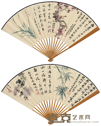 吴湖帆 冯超然 吴徵 吴子深 1947年作 四君子图 成扇 