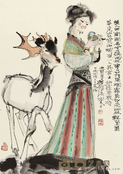 程十发 1981年作 西施鸾舞 立轴 68×45.5cm