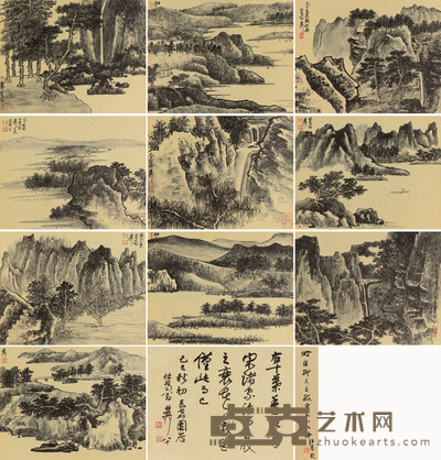 谢稚柳 1989年作 拟宋元山水册 册页 （十开） 26.5×32.5cm×10