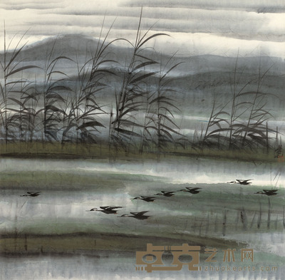 林风眠 寒芦飞雁 镜片 66×67cm