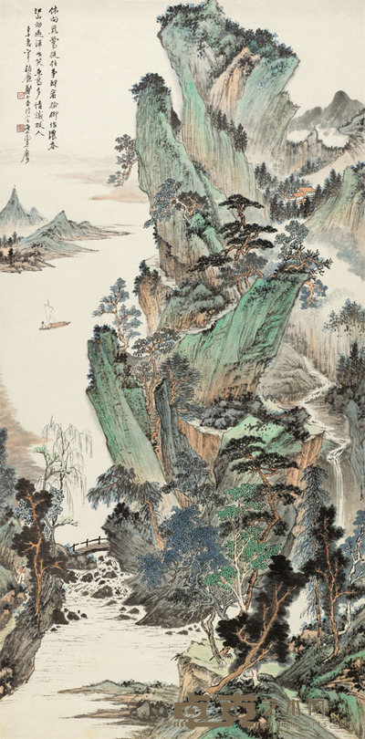 郑午昌 1942年作 春江泛舟 立轴 132×65cm