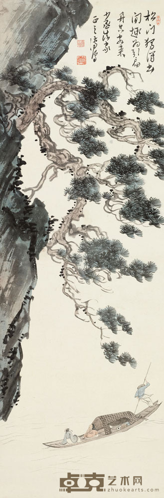 溥儒 扁舟香客 镜片 101×33cm